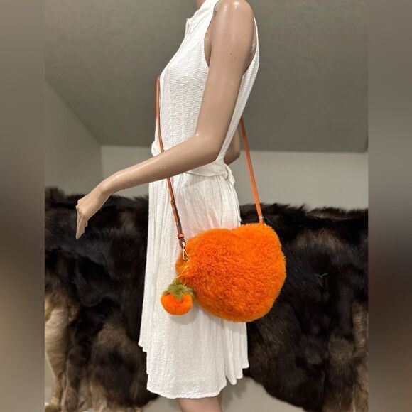 Stunning Orange Multi Use Bag & Premium Shearling Leather Heart Shaped Crossbody - Picture 6 of 16